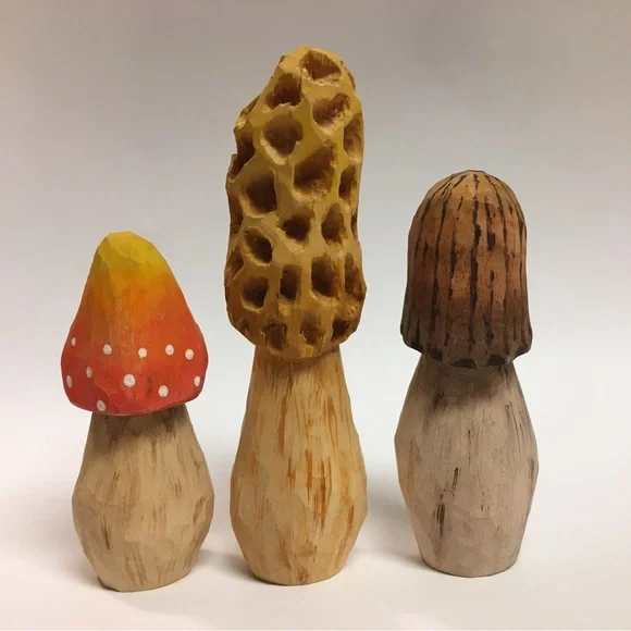 Hand Carved Wooden Mushroom Trio - Picture 4 of 4
